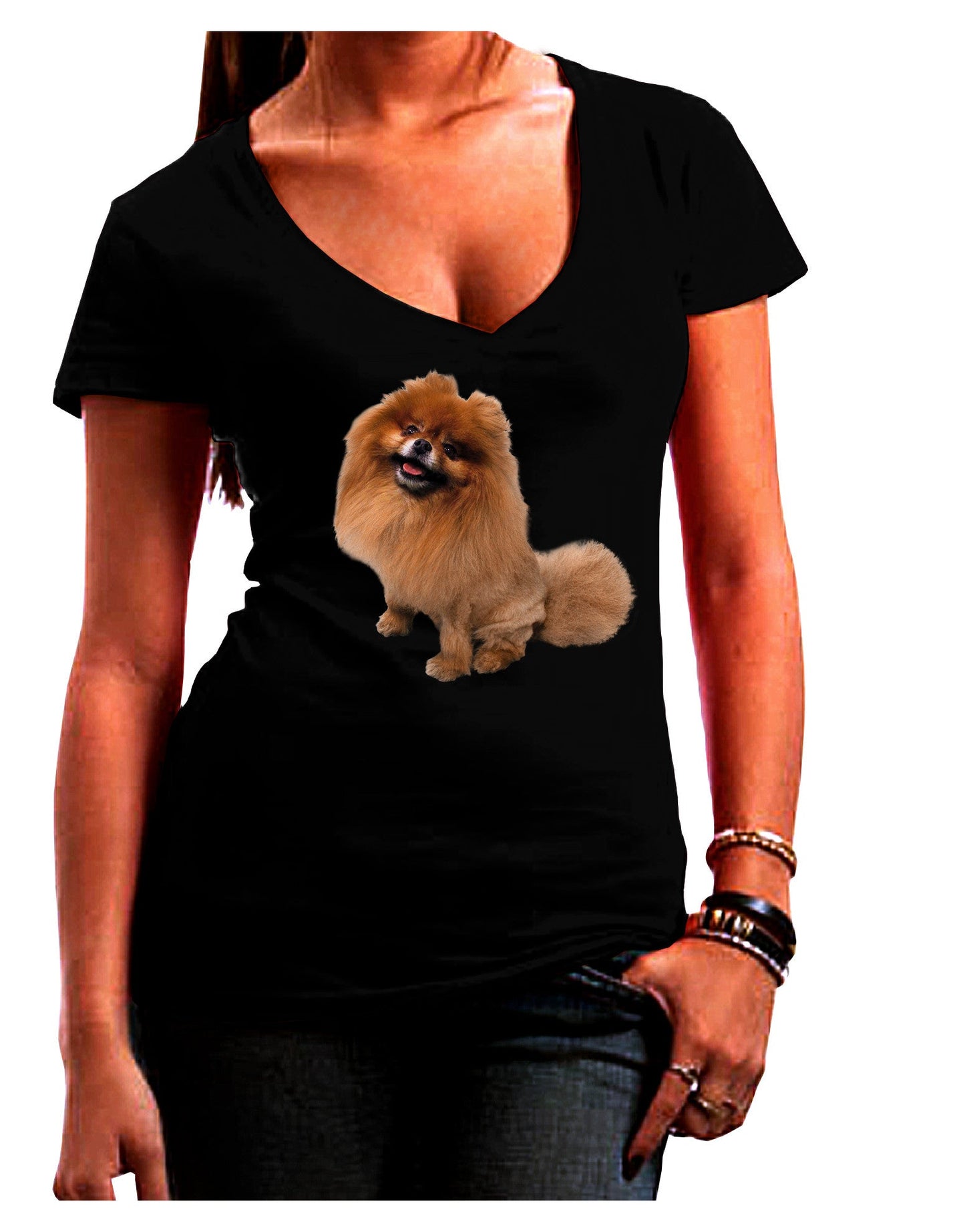 Pomeranian Sitting All Cute-Like Womens V-Neck Dark T-Shirt-Womens V-Neck T-Shirts-TooLoud-Black-Juniors Fitted Small-Davson Sales