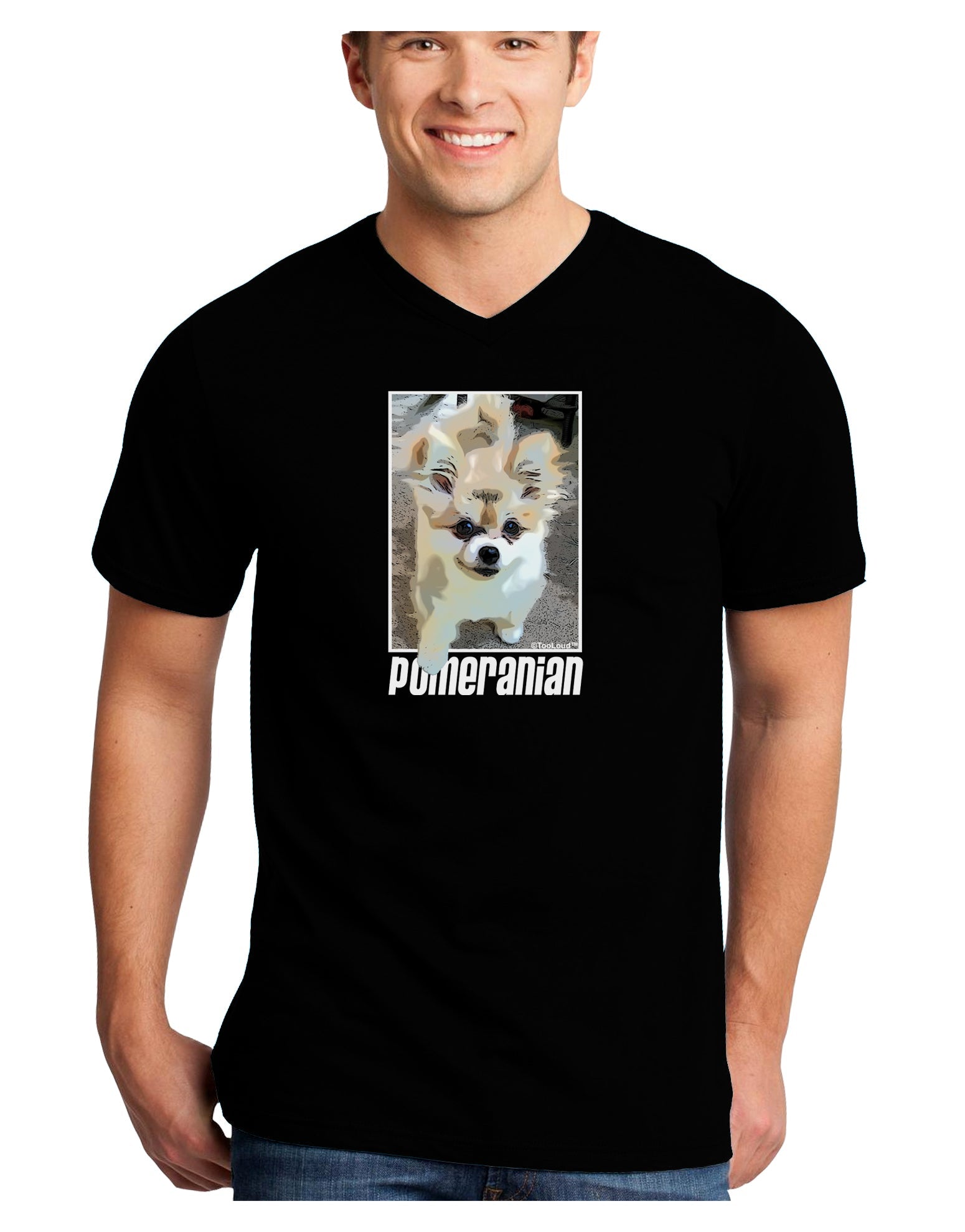 Pomeranian Step Out Adult Dark V-Neck T-Shirt by TooLoud-Mens V-Neck T-Shirt-TooLoud-Black-Small-Davson Sales