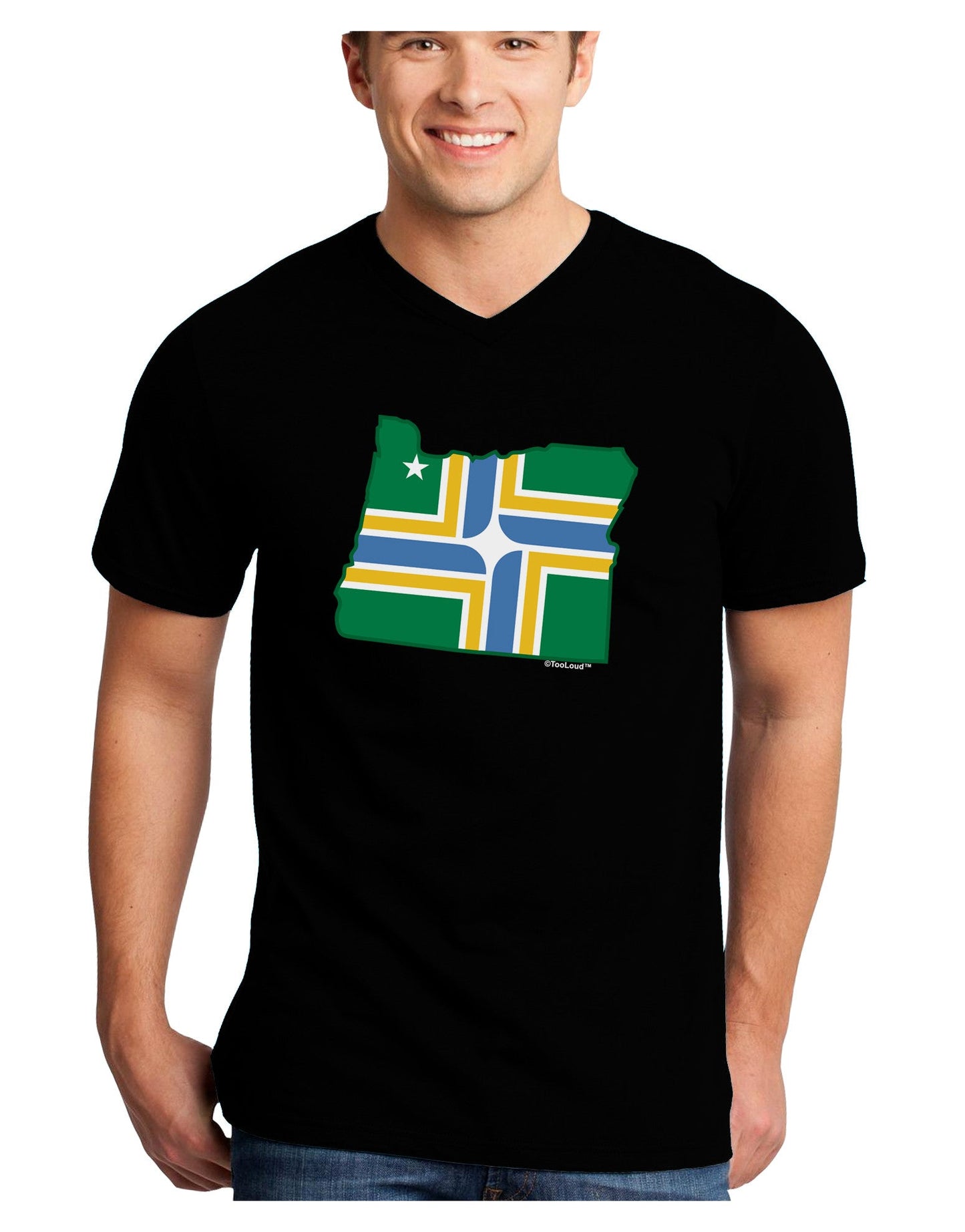 Portland Oregon Flag Adult Dark V-Neck T-Shirt-TooLoud-Black-Small-Davson Sales