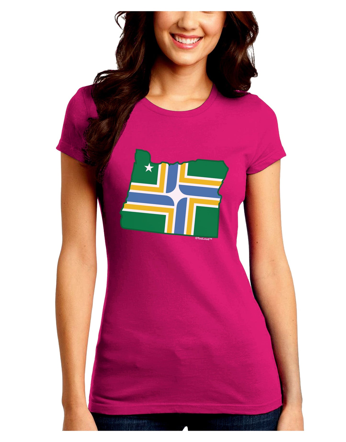 Portland Oregon Flag Juniors Petite Crew Dark T-Shirt-T-Shirts Juniors Tops-TooLoud-Hot-Pink-Juniors Fitted Small-Davson Sales