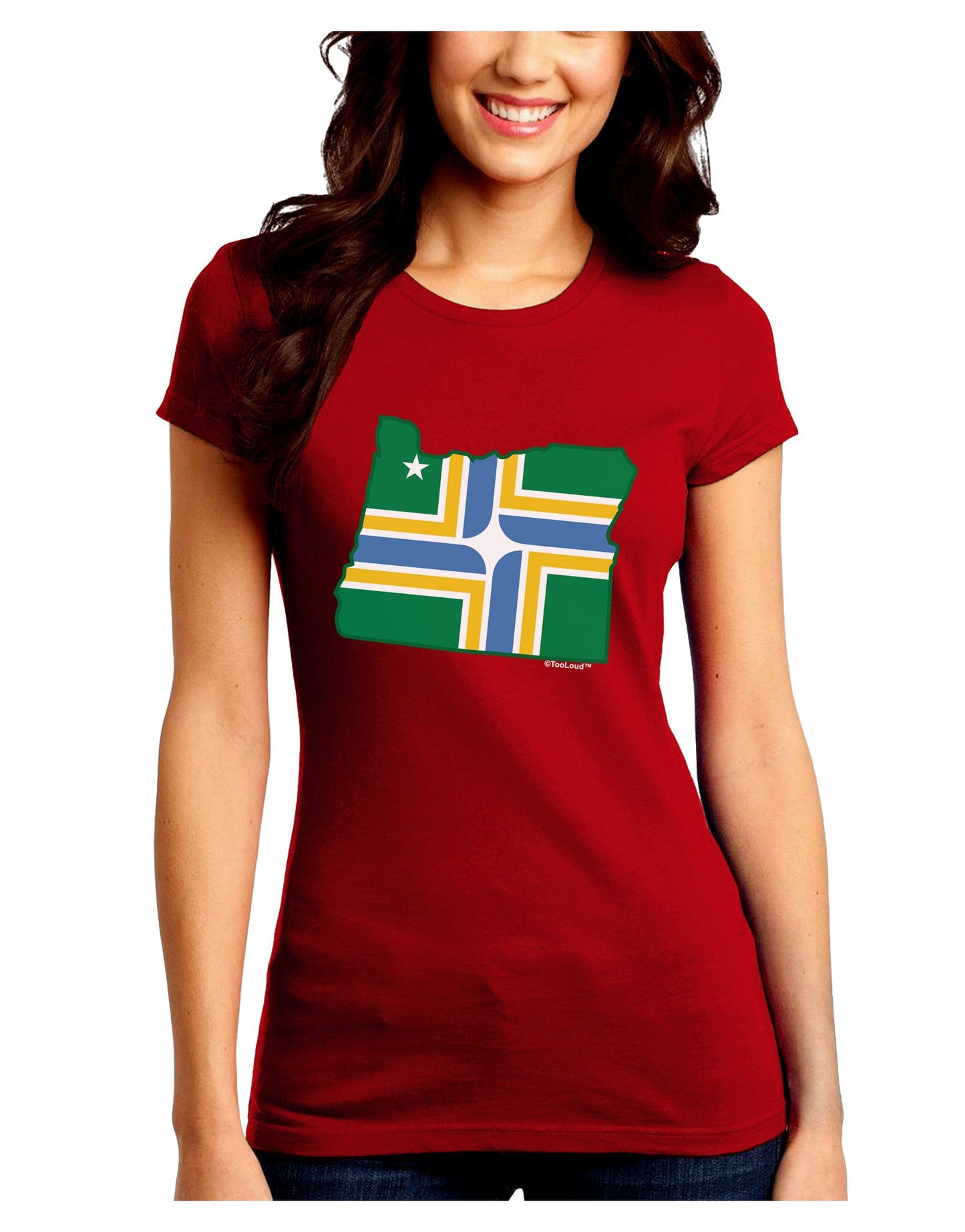 Portland Oregon Flag Juniors Petite Crew Dark T-Shirt-T-Shirts Juniors Tops-TooLoud-Red-Juniors Fitted Small-Davson Sales