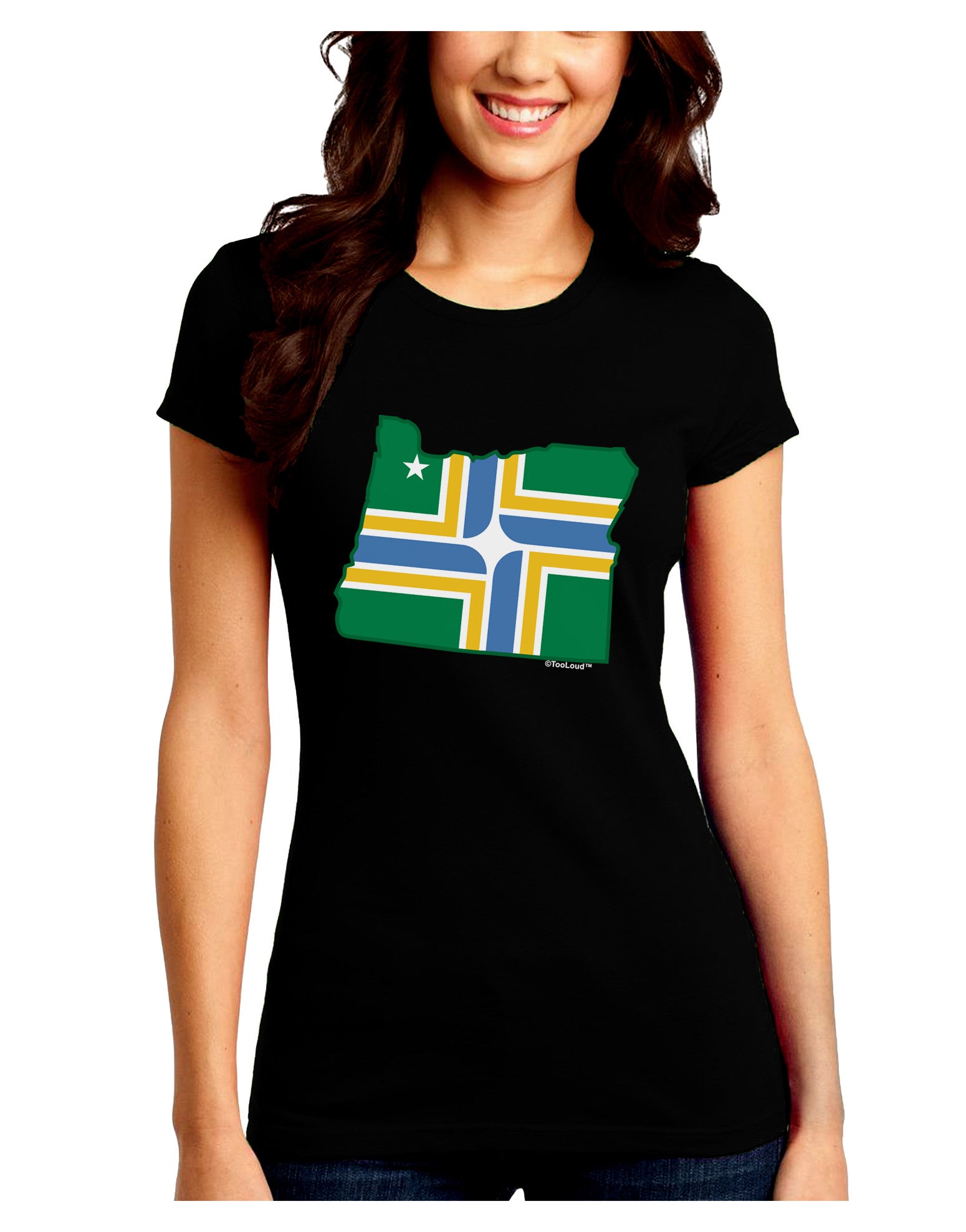 Portland Oregon Flag Juniors Petite Crew Dark T-Shirt-T-Shirts Juniors Tops-TooLoud-Black-Juniors Fitted Small-Davson Sales
