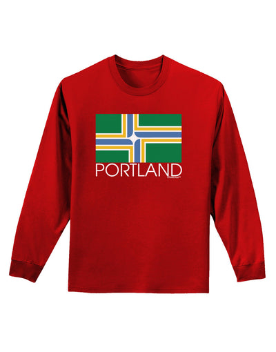 Portland Oregon Flag Text Adult Long Sleeve Dark T-Shirt-TooLoud-Red-Small-Davson Sales