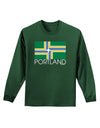 Portland Oregon Flag Text Adult Long Sleeve Dark T-Shirt-TooLoud-Dark-Green-Small-Davson Sales