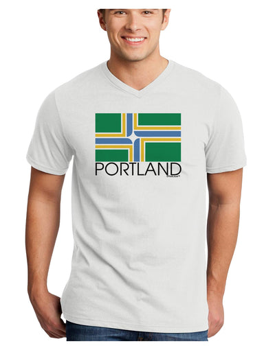 Portland Oregon Flag Text Adult V-Neck T-shirt-Mens V-Neck T-Shirt-TooLoud-White-Small-Davson Sales