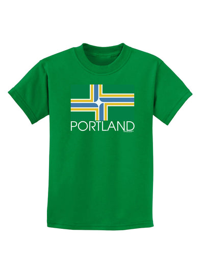 Portland Oregon Flag Text Childrens Dark T-Shirt-Childrens T-Shirt-TooLoud-Kelly-Green-X-Small-Davson Sales