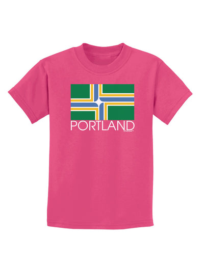 Portland Oregon Flag Text Childrens Dark T-Shirt-Childrens T-Shirt-TooLoud-Sangria-X-Small-Davson Sales