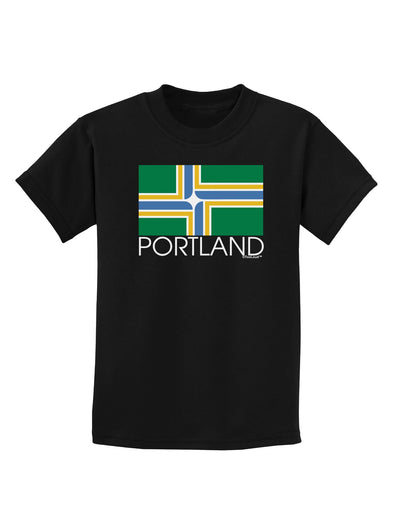 Portland Oregon Flag Text Childrens Dark T-Shirt-Childrens T-Shirt-TooLoud-Black-X-Small-Davson Sales