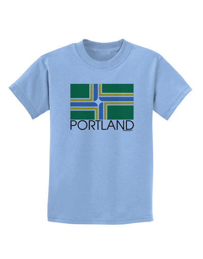 Portland Oregon Flag Text Childrens T-Shirt-Childrens T-Shirt-TooLoud-Light-Blue-X-Small-Davson Sales