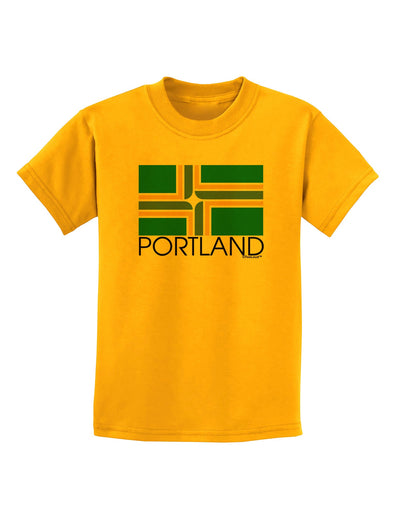 Portland Oregon Flag Text Childrens T-Shirt-Childrens T-Shirt-TooLoud-Gold-X-Small-Davson Sales