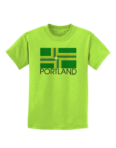 Portland Oregon Flag Text Childrens T-Shirt-Childrens T-Shirt-TooLoud-Lime-Green-X-Small-Davson Sales