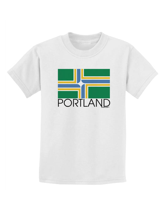 Portland Oregon Flag Text Childrens T-Shirt-Childrens T-Shirt-TooLoud-White-X-Small-Davson Sales