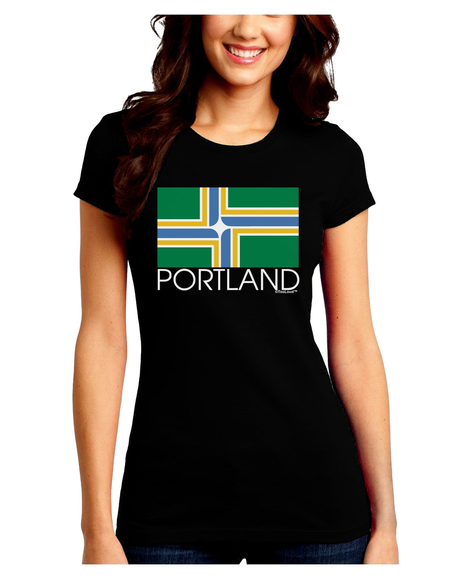 Portland Oregon Flag Text Juniors Petite Crew Dark T-Shirt-T-Shirts Juniors Tops-TooLoud-Black-Juniors Fitted Small-Davson Sales