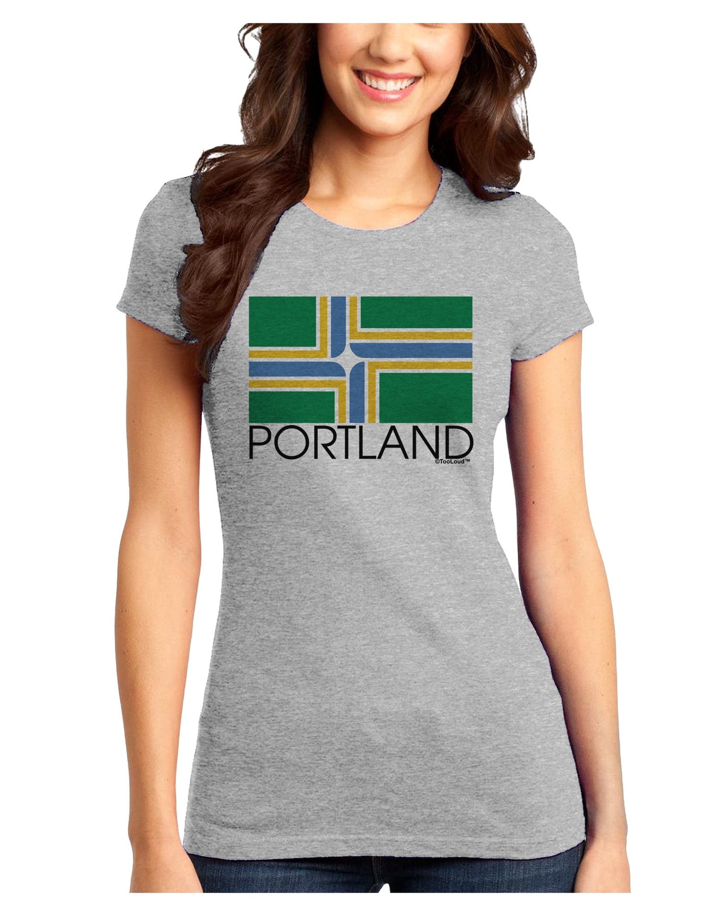 Portland Oregon Flag Text Juniors Petite T-Shirt-T-Shirts Juniors Tops-TooLoud-Ash-Gray-Juniors Fitted X-Small-Davson Sales