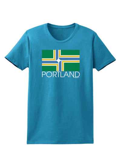 Portland Oregon Flag Text Womens Dark T-Shirt-TooLoud-Turquoise-X-Small-Davson Sales