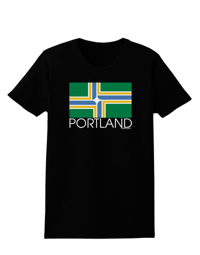 Portland Oregon Flag Text Womens Dark T-Shirt-TooLoud-Black-X-Small-Davson Sales