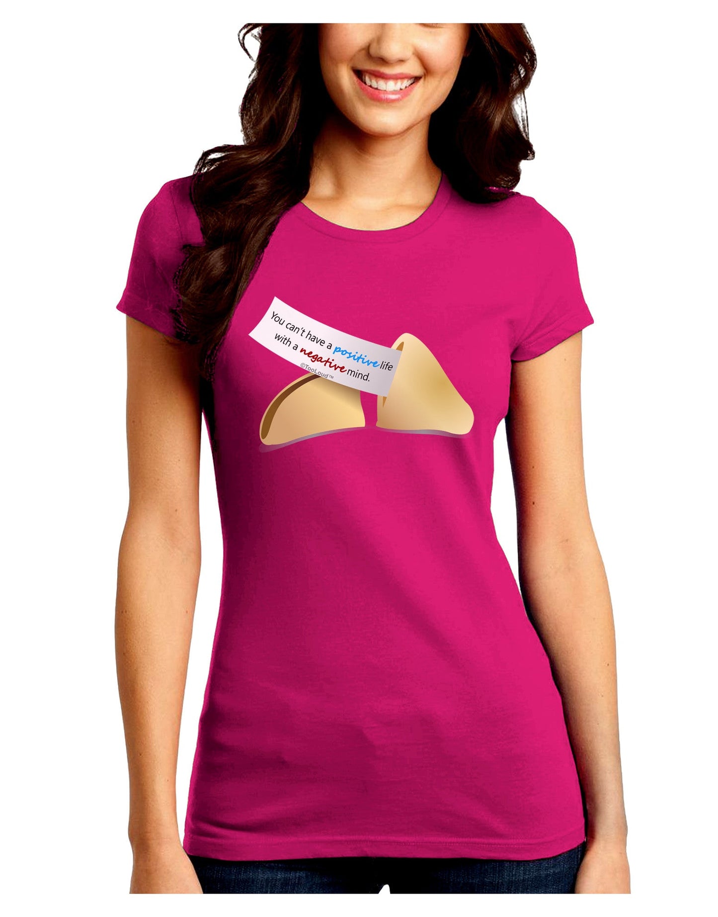 Positive Life - Fortune Cookie Juniors Petite Crew Dark T-Shirt-T-Shirts Juniors Tops-TooLoud-Hot-Pink-Juniors Fitted Small-Davson Sales