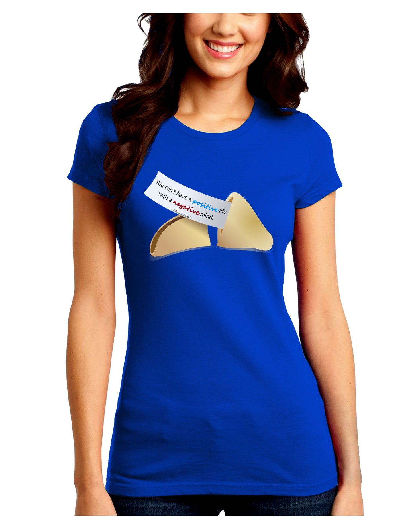Positive Life - Fortune Cookie Juniors Petite Crew Dark T-Shirt-T-Shirts Juniors Tops-TooLoud-Royal-Blue-Juniors Fitted Small-Davson Sales