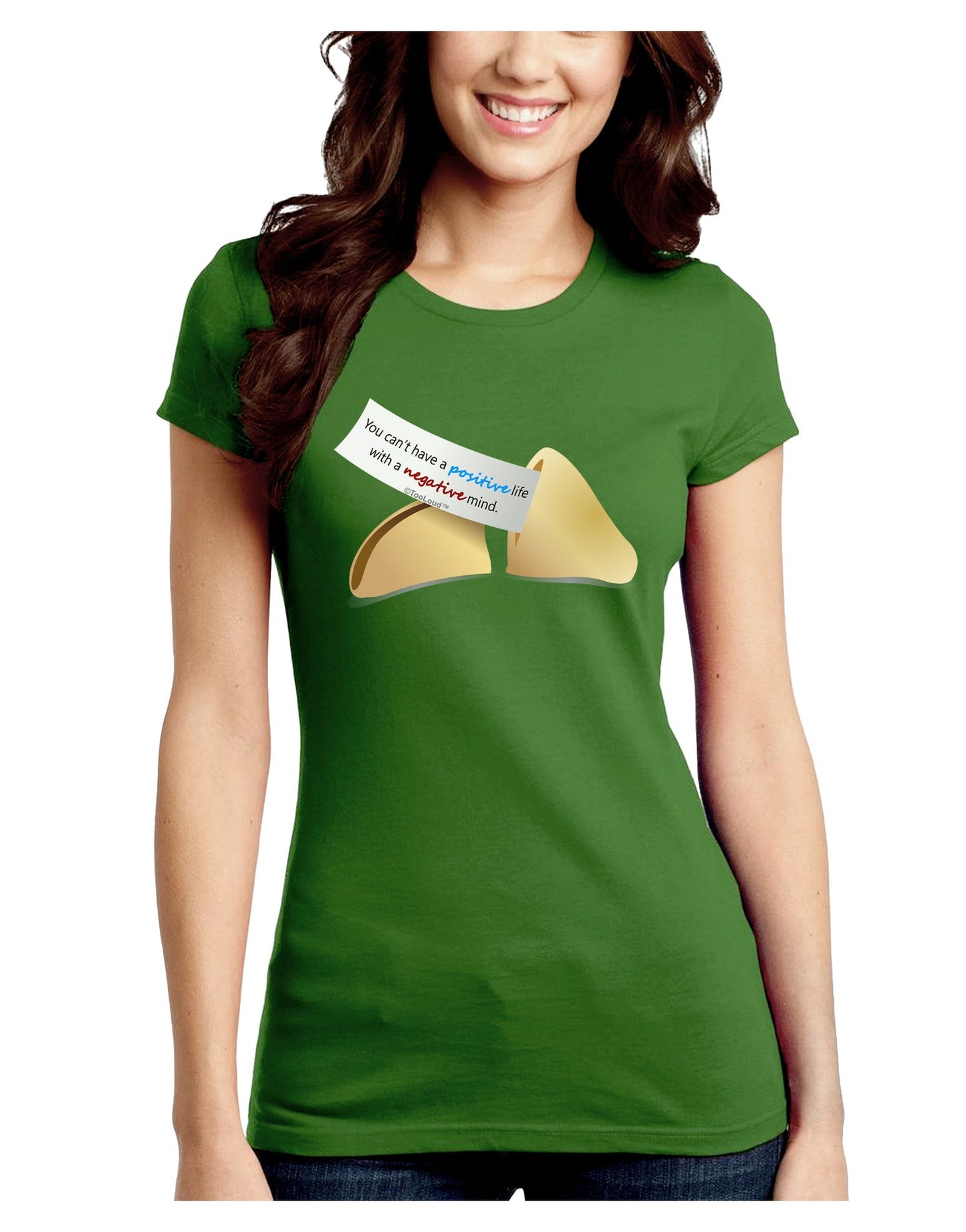 Positive Life - Fortune Cookie Juniors Petite Crew Dark T-Shirt-T-Shirts Juniors Tops-TooLoud-Kiwi-Green-Juniors Fitted Small-Davson Sales