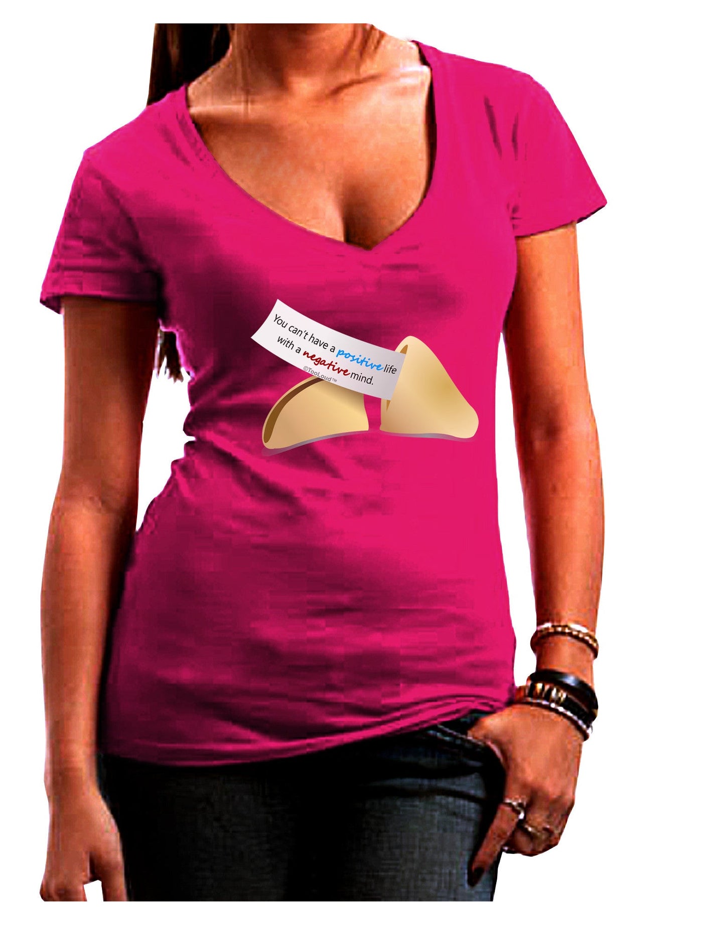 Positive Life - Fortune Cookie Womens V-Neck Dark T-Shirt-Womens V-Neck T-Shirts-TooLoud-Hot-Pink-Juniors Fitted Small-Davson Sales