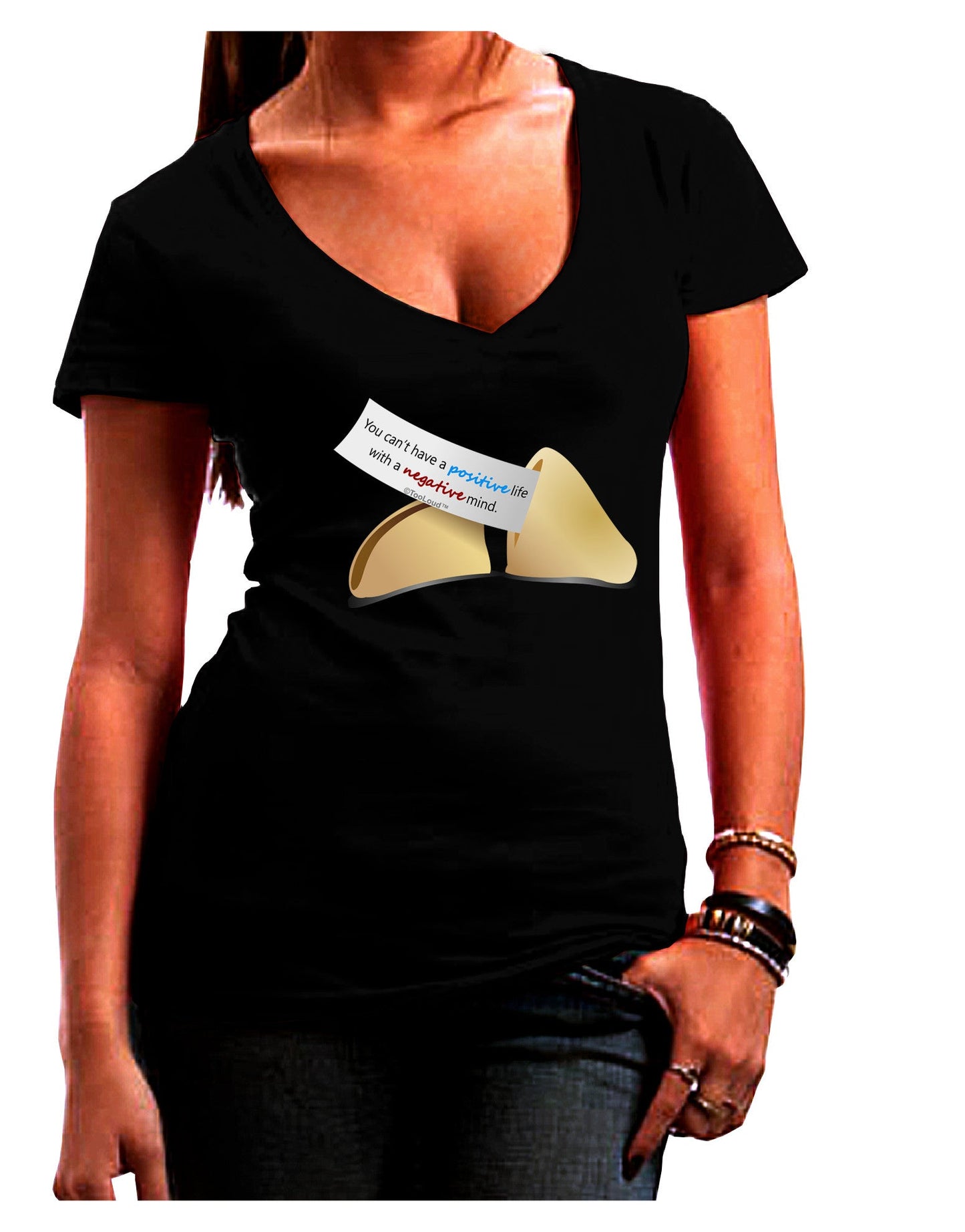 Positive Life - Fortune Cookie Womens V-Neck Dark T-Shirt-Womens V-Neck T-Shirts-TooLoud-Black-Juniors Fitted Small-Davson Sales