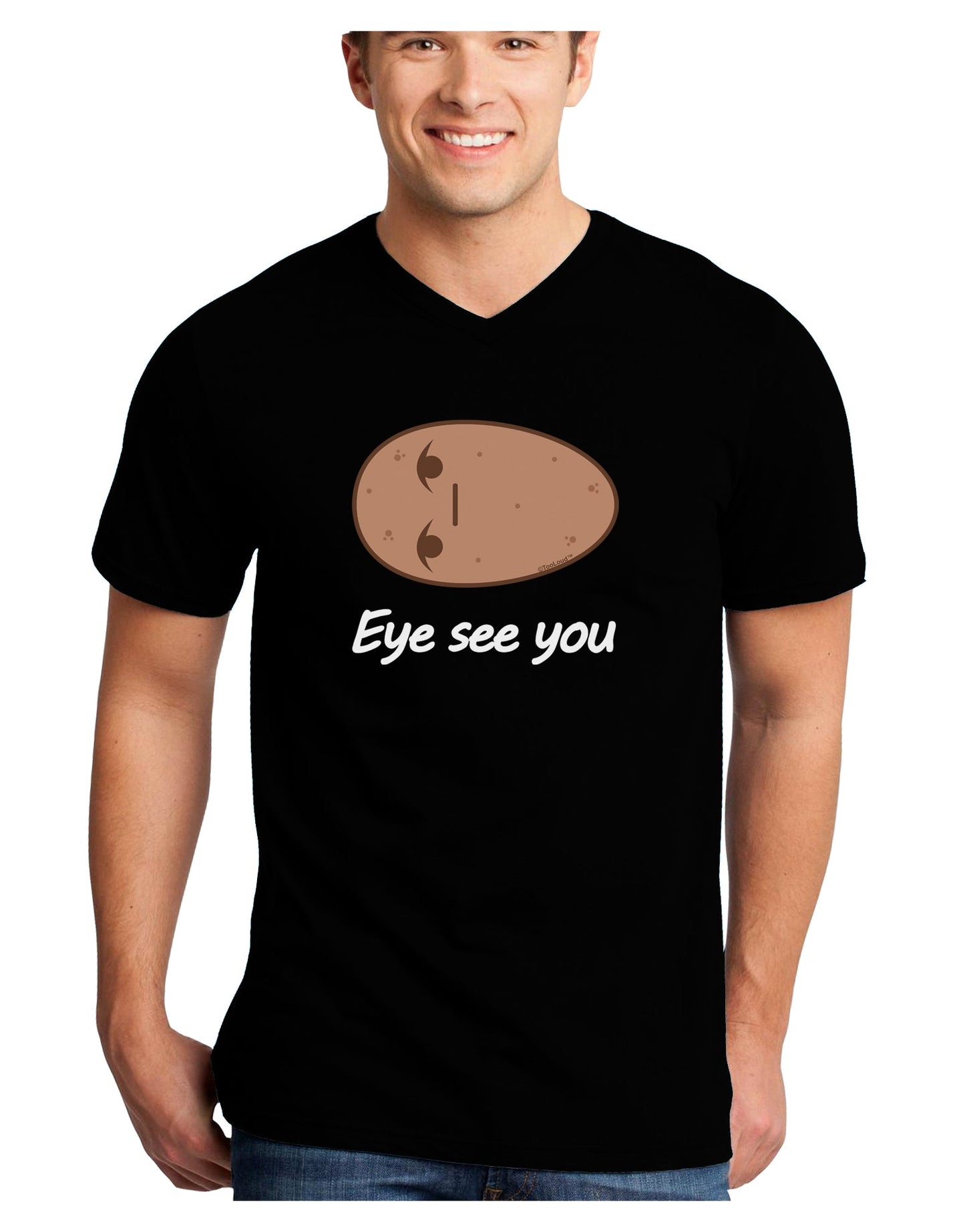 Potato - Eye See You Adult Dark V-Neck T-Shirt-Mens V-Neck T-Shirt-TooLoud-Black-Small-Davson Sales