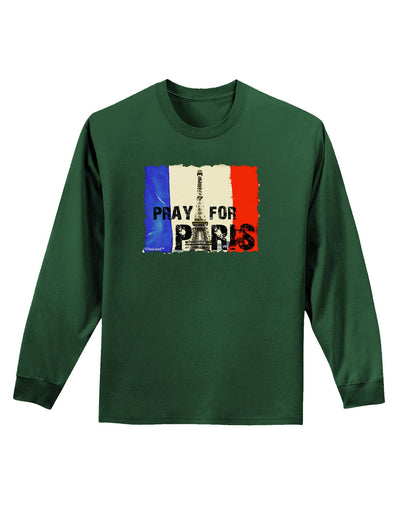 Pray For Paris Watercolor Adult Long Sleeve Dark T-Shirt-TooLoud-Dark-Green-Small-Davson Sales