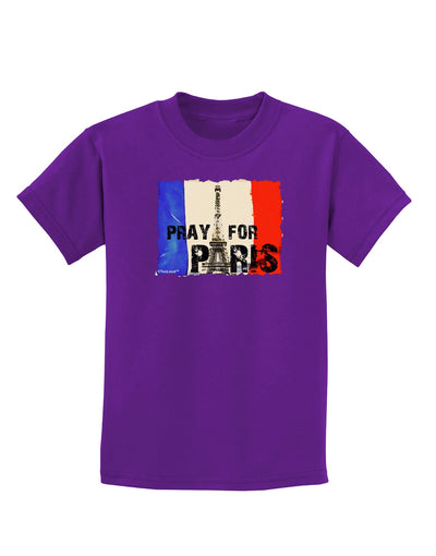 Pray For Paris Watercolor Childrens Dark T-Shirt-Childrens T-Shirt-TooLoud-Purple-X-Small-Davson Sales