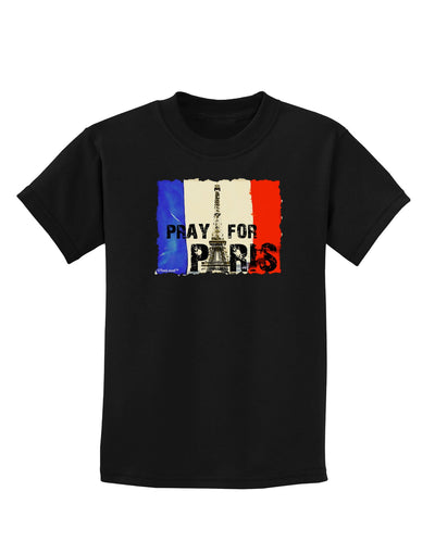 Pray For Paris Watercolor Childrens Dark T-Shirt-Childrens T-Shirt-TooLoud-Black-X-Small-Davson Sales