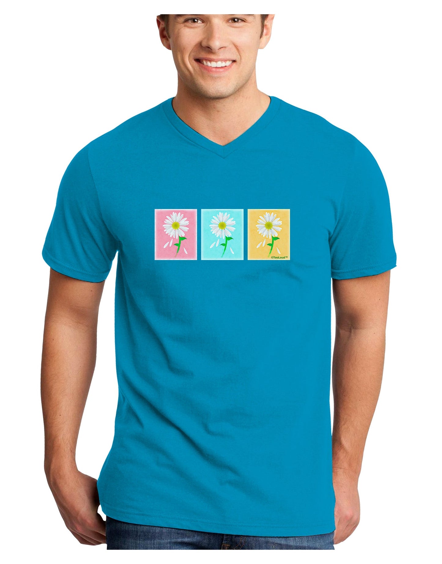 Pretty Daisies Watercolor Adult Dark V-Neck T-Shirt-Mens V-Neck T-Shirt-TooLoud-Turquoise-Small-Davson Sales