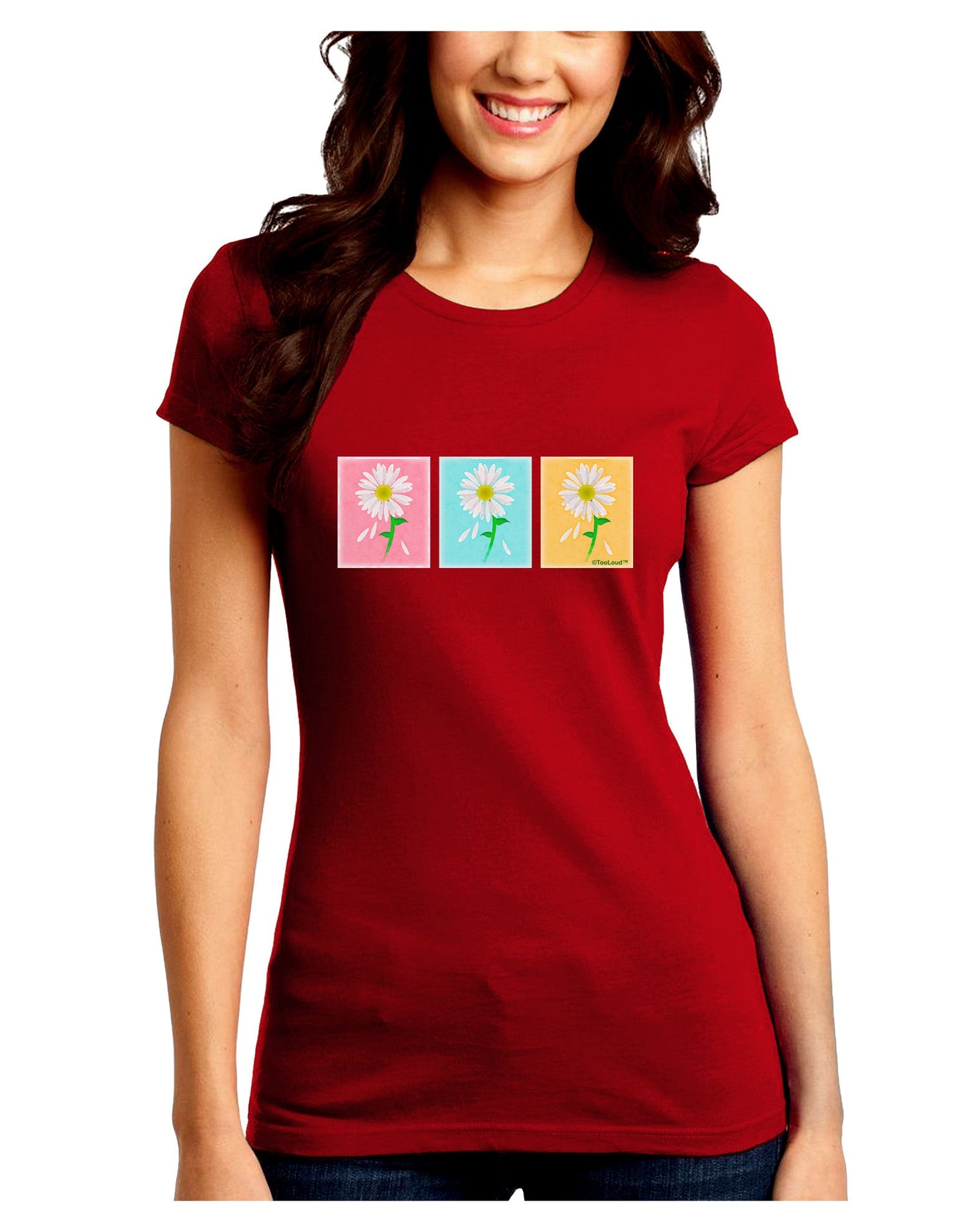 Pretty Daisies Watercolor Juniors Petite Crew Dark T-Shirt-Womens T-Shirt-TooLoud-Red-Juniors Fitted Small-Davson Sales