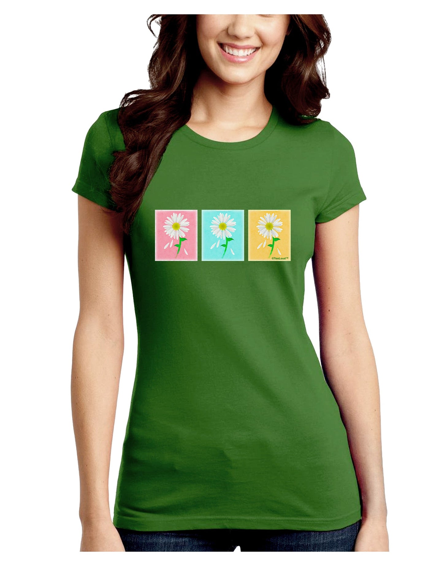 Pretty Daisies Watercolor Juniors Petite Crew Dark T-Shirt-Womens T-Shirt-TooLoud-Kiwi-Green-Juniors Fitted Small-Davson Sales