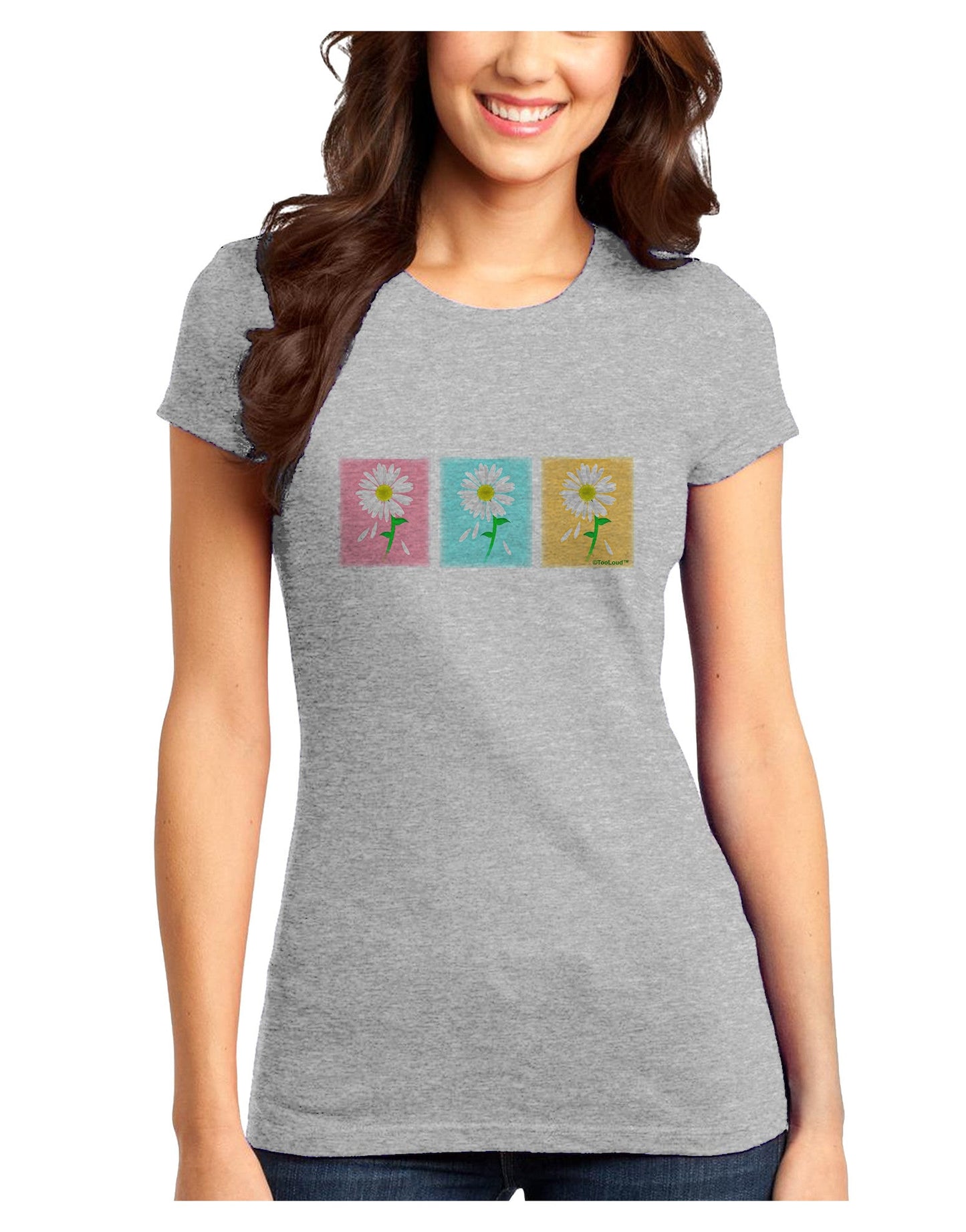 Pretty Daisies Watercolor Juniors Petite T-Shirt-Womens T-Shirt-TooLoud-Ash-Gray-Juniors Fitted X-Small-Davson Sales