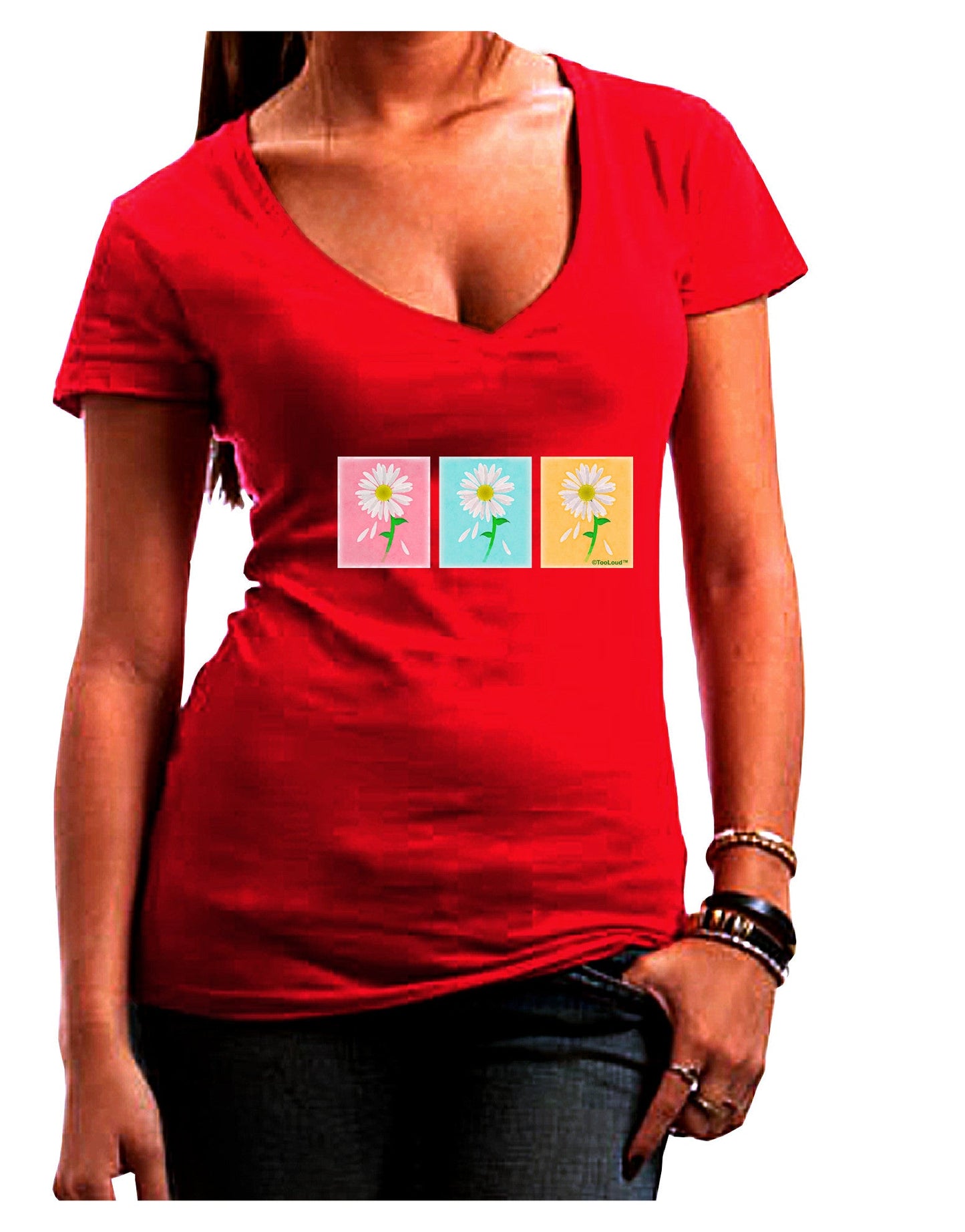 Pretty Daisies Watercolor Womens V-Neck Dark T-Shirt-Womens V-Neck T-Shirts-TooLoud-Red-Juniors Fitted Small-Davson Sales