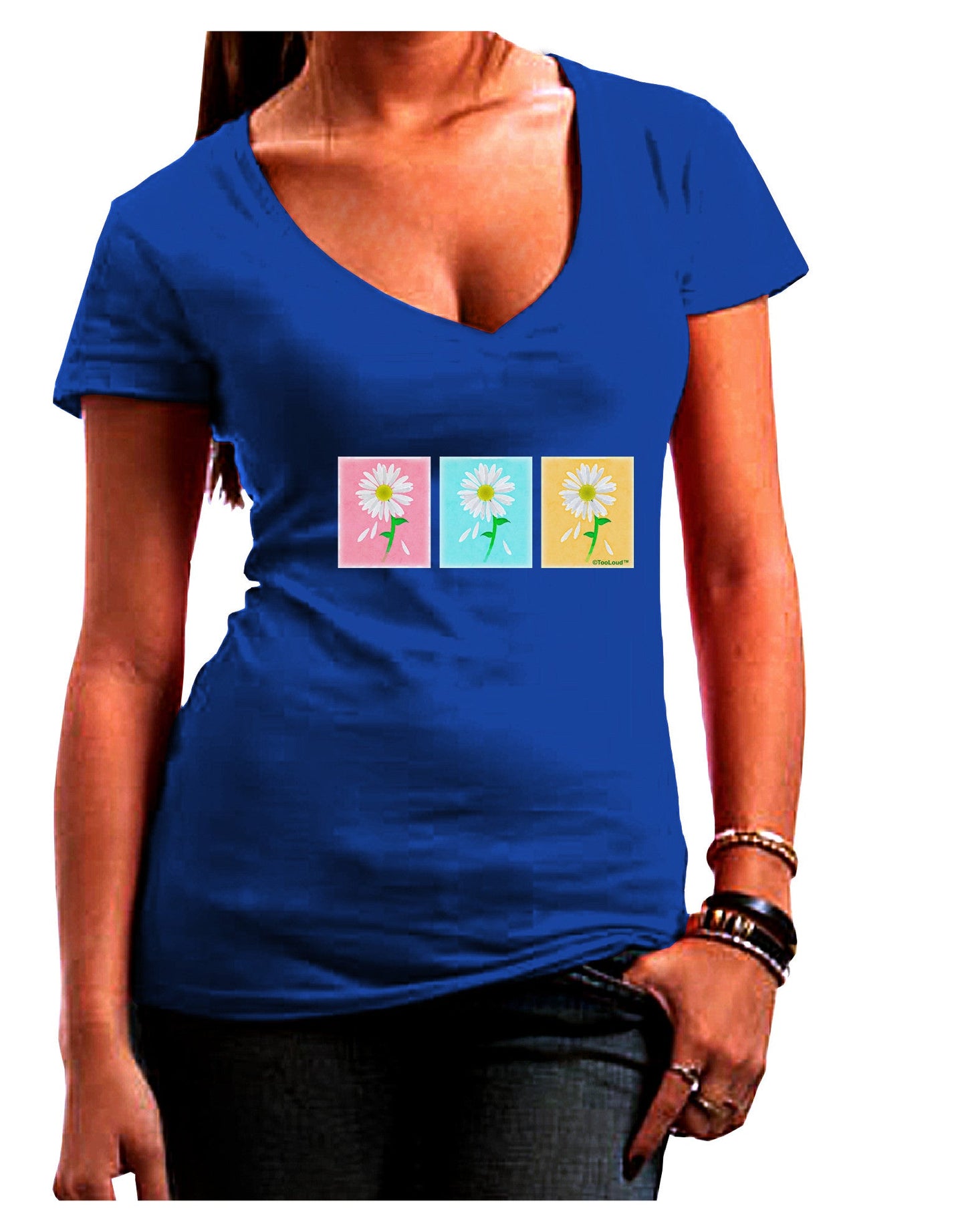 Pretty Daisies Watercolor Womens V-Neck Dark T-Shirt-Womens V-Neck T-Shirts-TooLoud-Royal-Blue-Juniors Fitted Small-Davson Sales