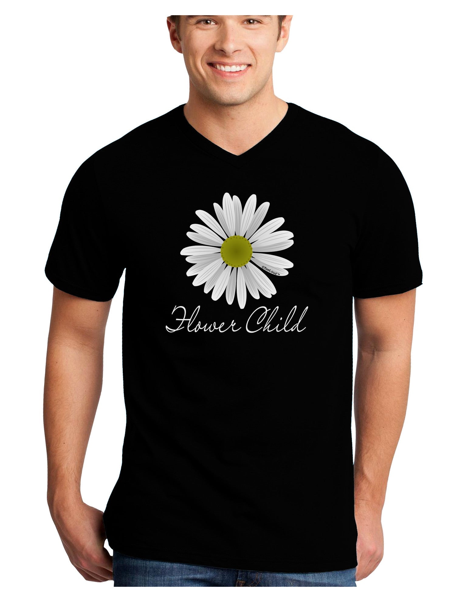 Pretty Daisy - Flower Child Adult Dark V-Neck T-Shirt-Mens V-Neck T-Shirt-TooLoud-Black-Small-Davson Sales