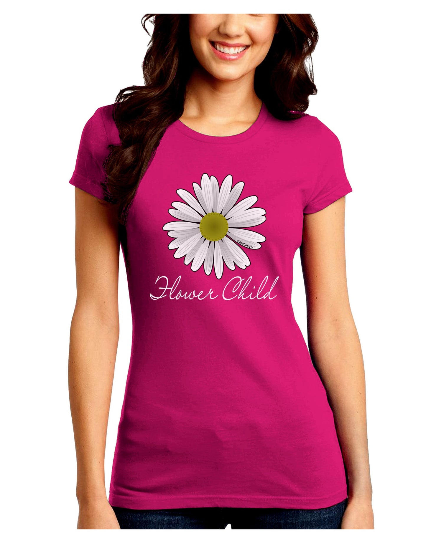 Pretty Daisy - Flower Child Juniors Petite Crew Dark T-Shirt-Womens T-Shirt-TooLoud-Hot-Pink-Juniors Fitted Small-Davson Sales