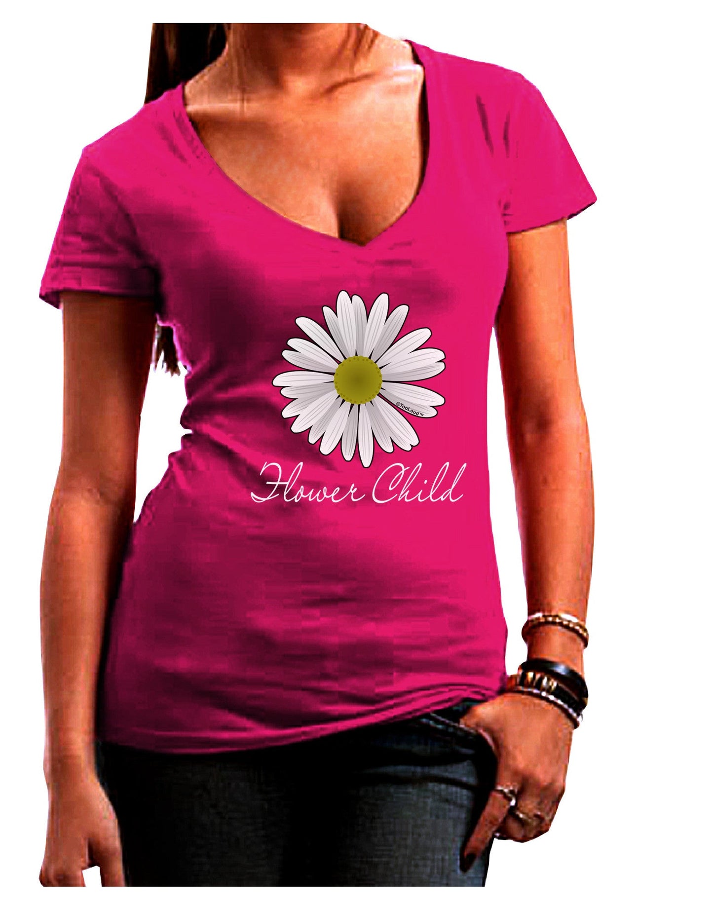 Pretty Daisy - Flower Child Womens V-Neck Dark T-Shirt-Womens V-Neck T-Shirts-TooLoud-Hot-Pink-Juniors Fitted Small-Davson Sales
