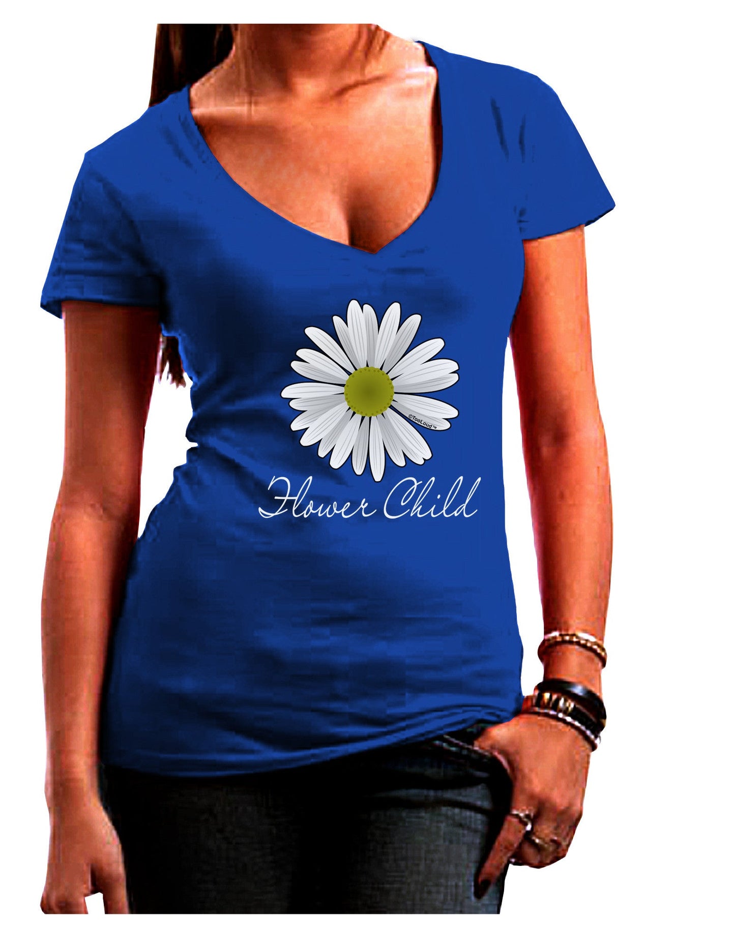 Pretty Daisy - Flower Child Womens V-Neck Dark T-Shirt-Womens V-Neck T-Shirts-TooLoud-Royal-Blue-Juniors Fitted Small-Davson Sales