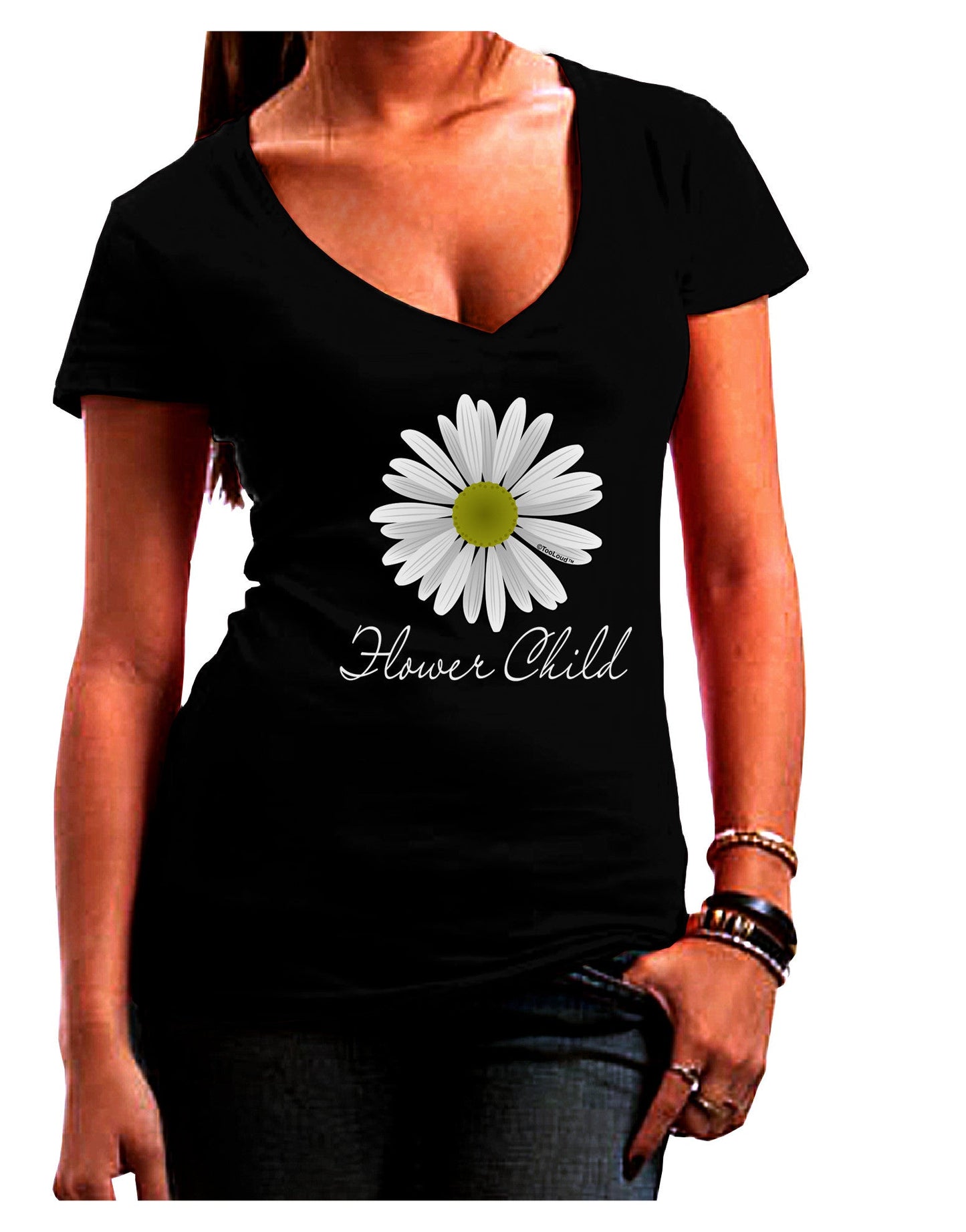Pretty Daisy - Flower Child Womens V-Neck Dark T-Shirt-Womens V-Neck T-Shirts-TooLoud-Black-Juniors Fitted Small-Davson Sales