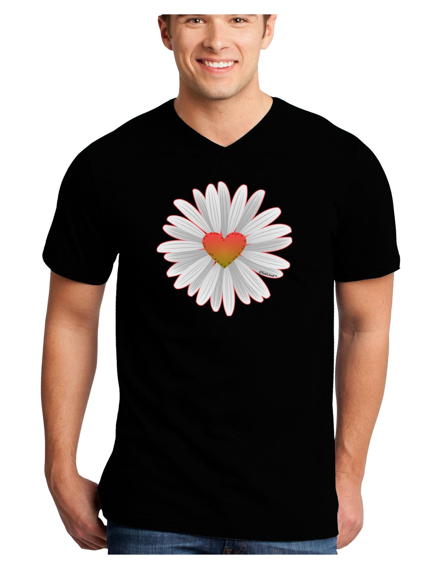 Pretty Daisy Heart Adult Dark V-Neck T-Shirt-Mens V-Neck T-Shirt-TooLoud-Black-Small-Davson Sales
