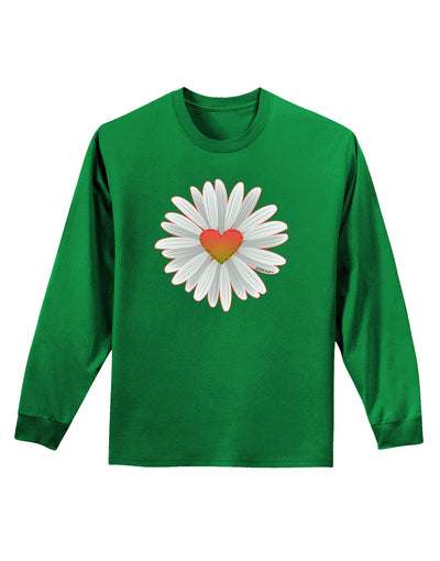 Pretty Daisy Heart Adult Long Sleeve Dark T-Shirt-Long Sleeve Shirt-TooLoud-Kelly-Green-Small-Davson Sales