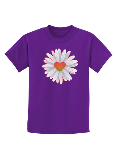 Pretty Daisy Heart Childrens Dark T-Shirt-Childrens T-Shirt-TooLoud-Purple-X-Small-Davson Sales