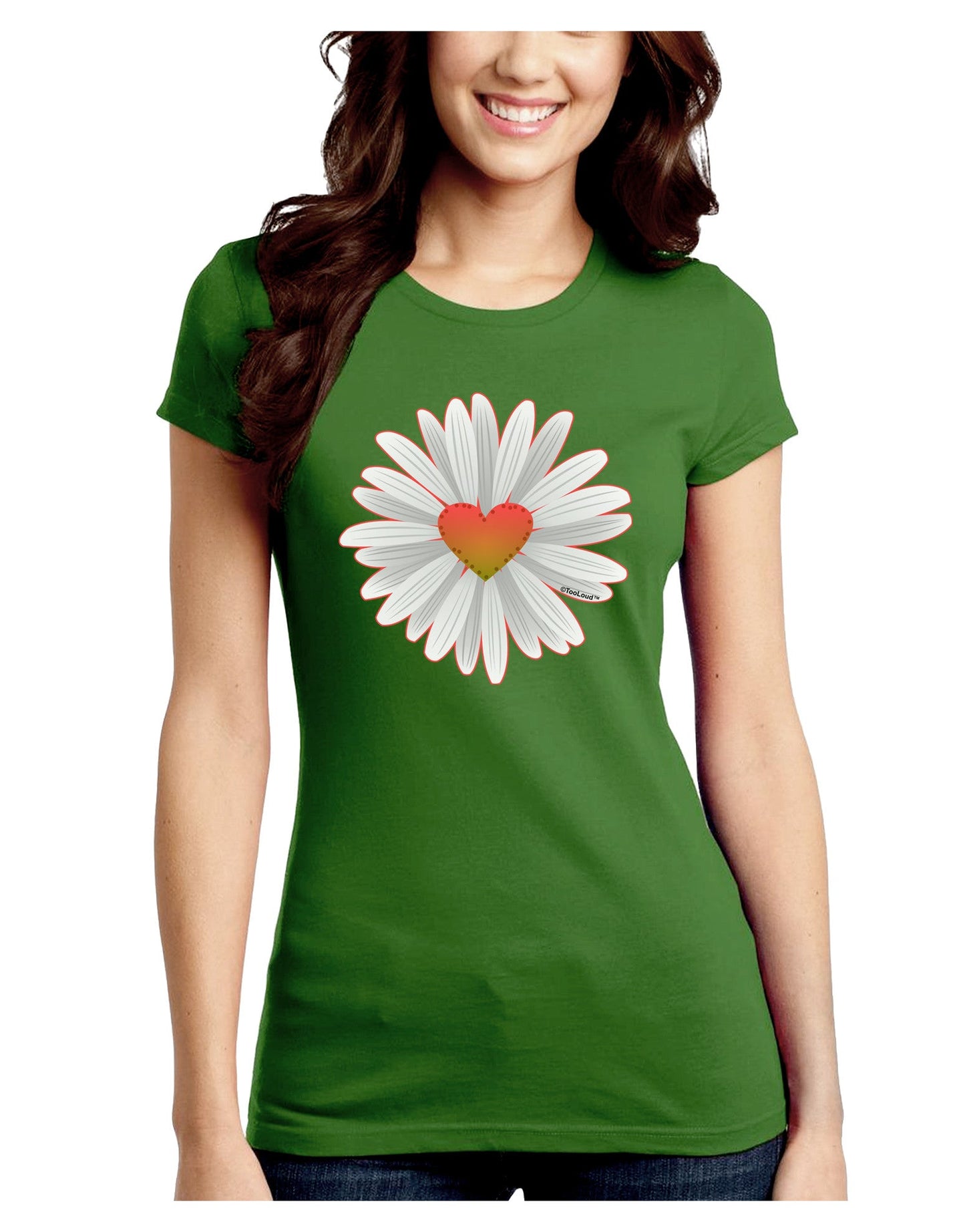 Pretty Daisy Heart Juniors Petite Crew Dark T-Shirt-Womens T-Shirt-TooLoud-Kiwi-Green-Juniors Fitted Small-Davson Sales