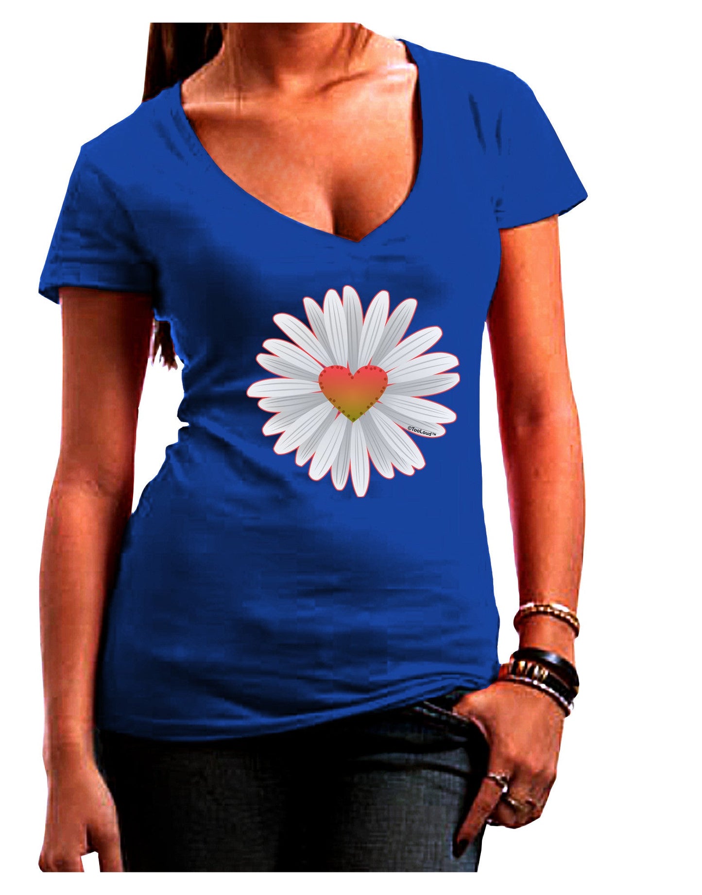 Pretty Daisy Heart Womens V-Neck Dark T-Shirt-Womens V-Neck T-Shirts-TooLoud-Royal-Blue-Juniors Fitted Small-Davson Sales