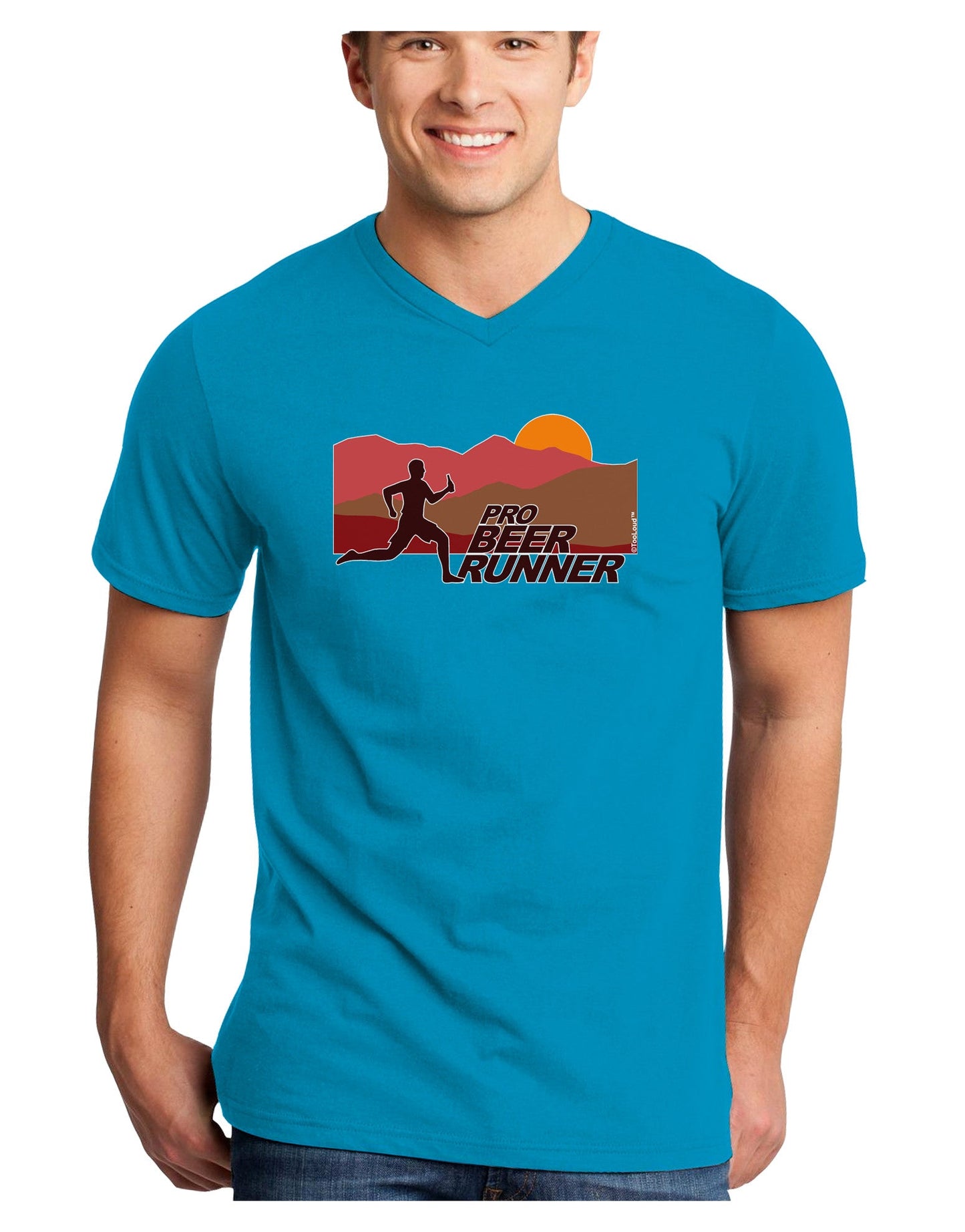Pro Beer Runner Man Adult Dark V-Neck T-Shirt-TooLoud-Turquoise-Small-Davson Sales