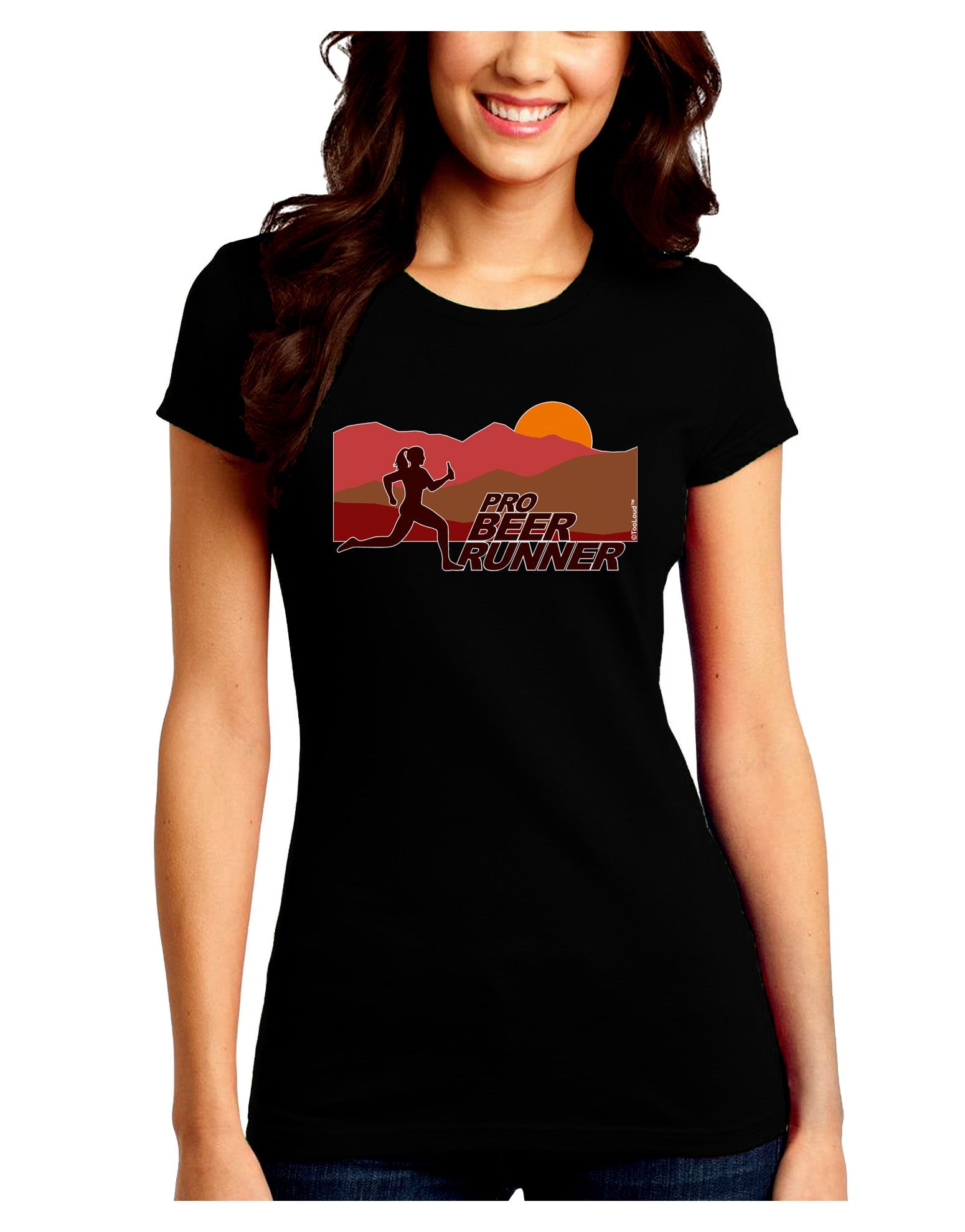 Pro Beer Runner Woman Juniors Petite Crew Dark T-Shirt-T-Shirts Juniors Tops-TooLoud-Black-Juniors Fitted Small-Davson Sales