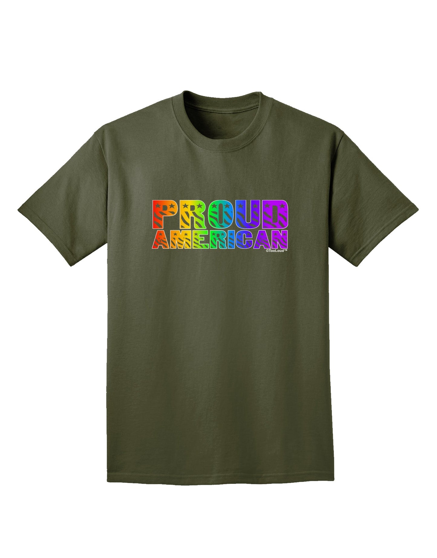 Proud American Rainbow Text Adult Dark T-Shirt by TooLoud-Mens T-Shirt-TooLoud-Military-Green-Small-Davson Sales