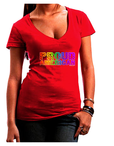 Proud American Rainbow Text Juniors V-Neck Dark T-Shirt by TooLoud-Womens V-Neck T-Shirts-TooLoud-Red-Juniors Fitted Small-Davson Sales