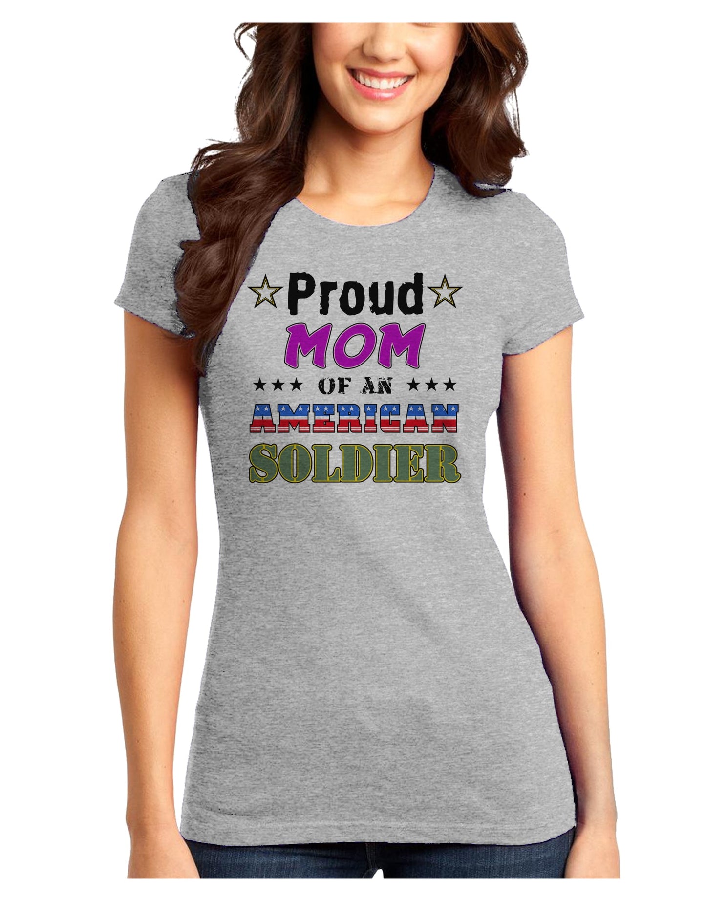 Proud Mom of an American Soldier Juniors T-Shirt-Womens Juniors T-Shirt-TooLoud-Ash-Gray-Juniors Fitted XS-Davson Sales
